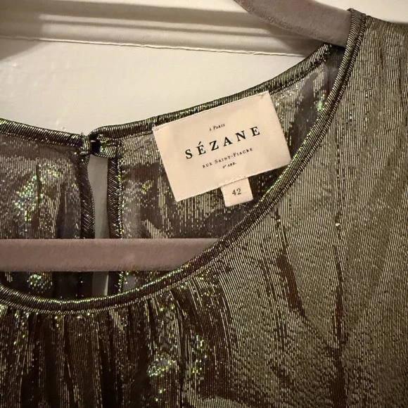 Sezane Shimmering Long Sleeve Dress in Metallic Gold - Picture 4 of 4